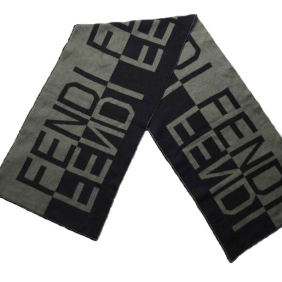 Luxury Vintage FENDI Black & Gray Inverted Logo Reversible Scarf - Picture 3 of 8
